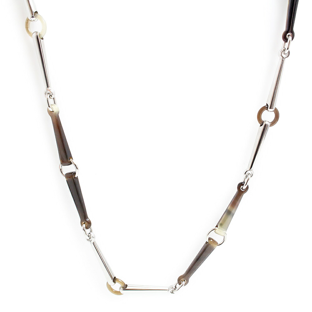 【未使用　展示品】エルメス HERMES モール ネックレス バッファローホーン ブラウン グレー シルバー金具 箱付｜ブランドシティ　BrandCity
