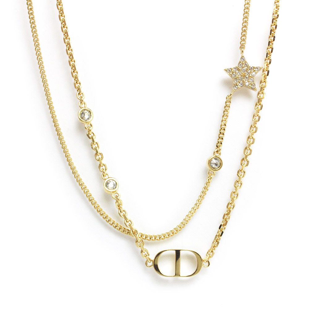 DIOR PETIT CD ダブル ネックレス CDロゴ 美品定価89000円 早着【Dior☆】PETIT CD ダブル ネックレス☆CDロゴ星クリスタル