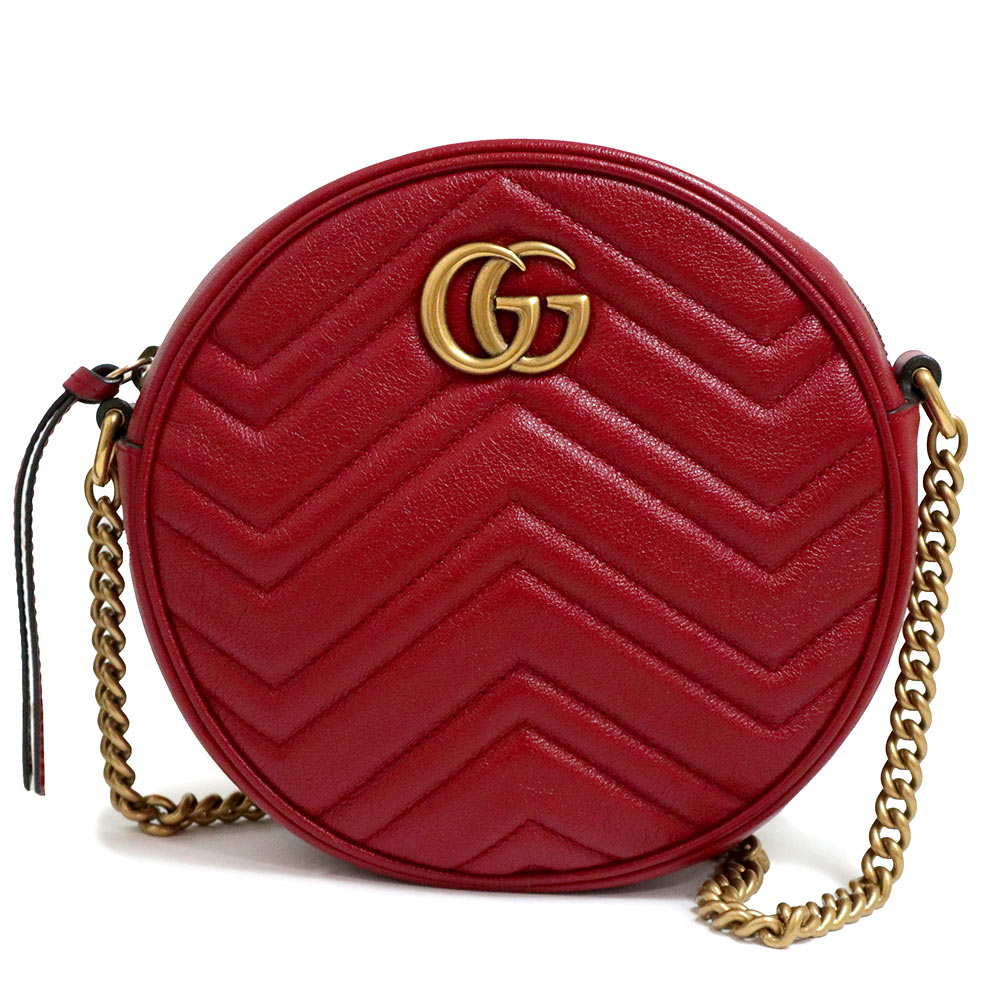 【未使用 展示品】グッチ GUCCI GGマーモント チェーン ショルダーバッグ 斜め掛け キルティングレザー レッド 赤 ヴィンテージゴールド金具 550154