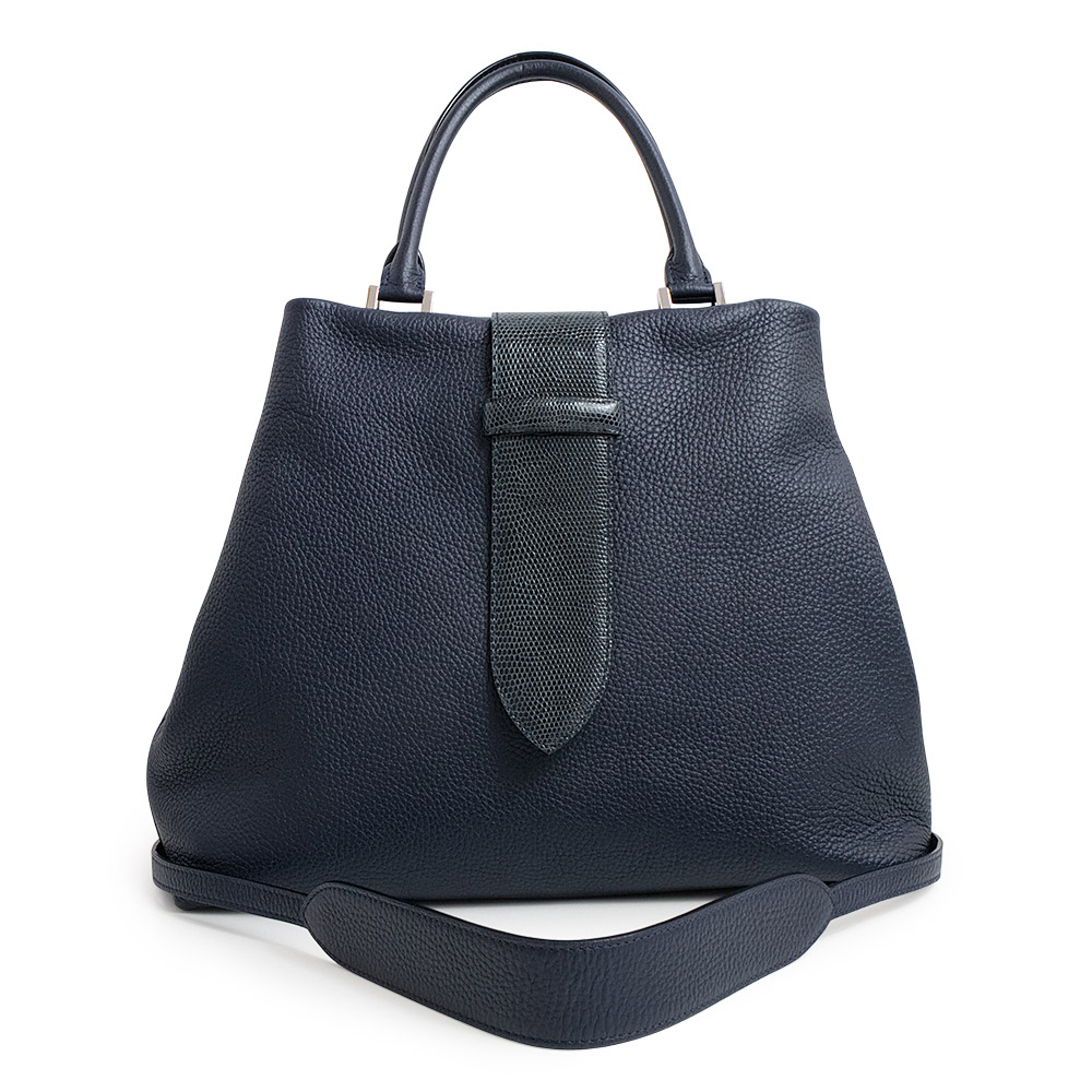 【美品】カミーユ フォルネ Camille Fournet カリスト 2Way ショルダー ハンドバッグ 斜め掛け トリヨンレザー リザード ブルーマリン ネイビー 紺 シルバー金具