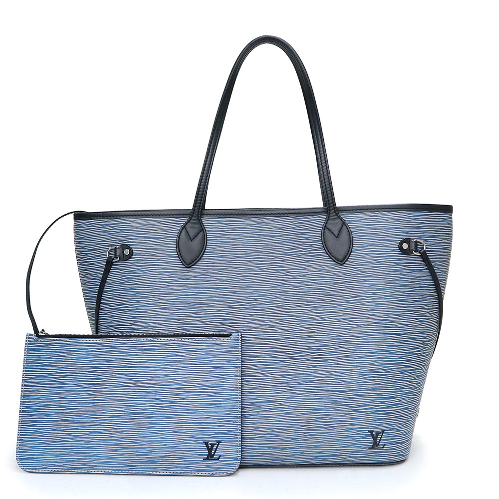【中古】ルイ ヴィトン LOUIS VUITTON ネヴァーフル MM トートバッグ エピデニムレザー ブルーデニム 青 シルバー金具 M51053 ポーチ付｜ブランドシティ　BrandCity