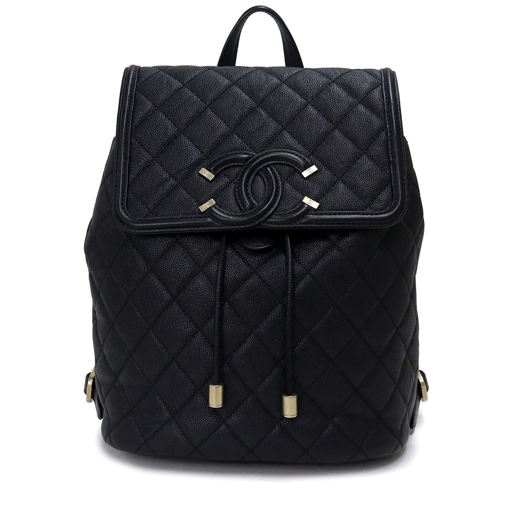 【中古】シャネル CHANEL CCフィリグリー ココマーク マトラッセ リュック デイパック バックパック キャビアスキン レザー ブラック 黒 アンティークゴールド金具 A57090
