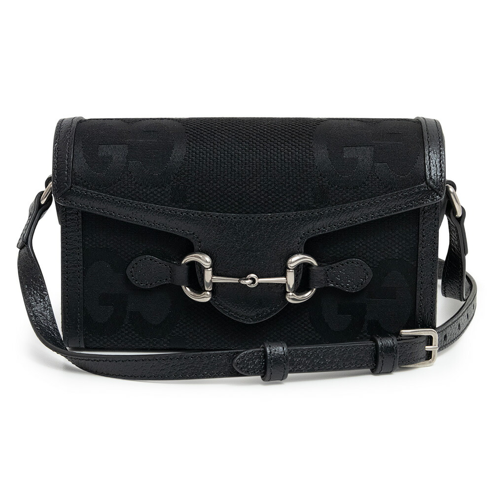 【新品・未使用品】グッチ GUCCI ホースビット 1955 ミニバッグ ショルダーバッグ 斜め掛け ジャンボGGキャンバス ブラック 黒 シルバー金具 699296|ブランドシティ BrandCity