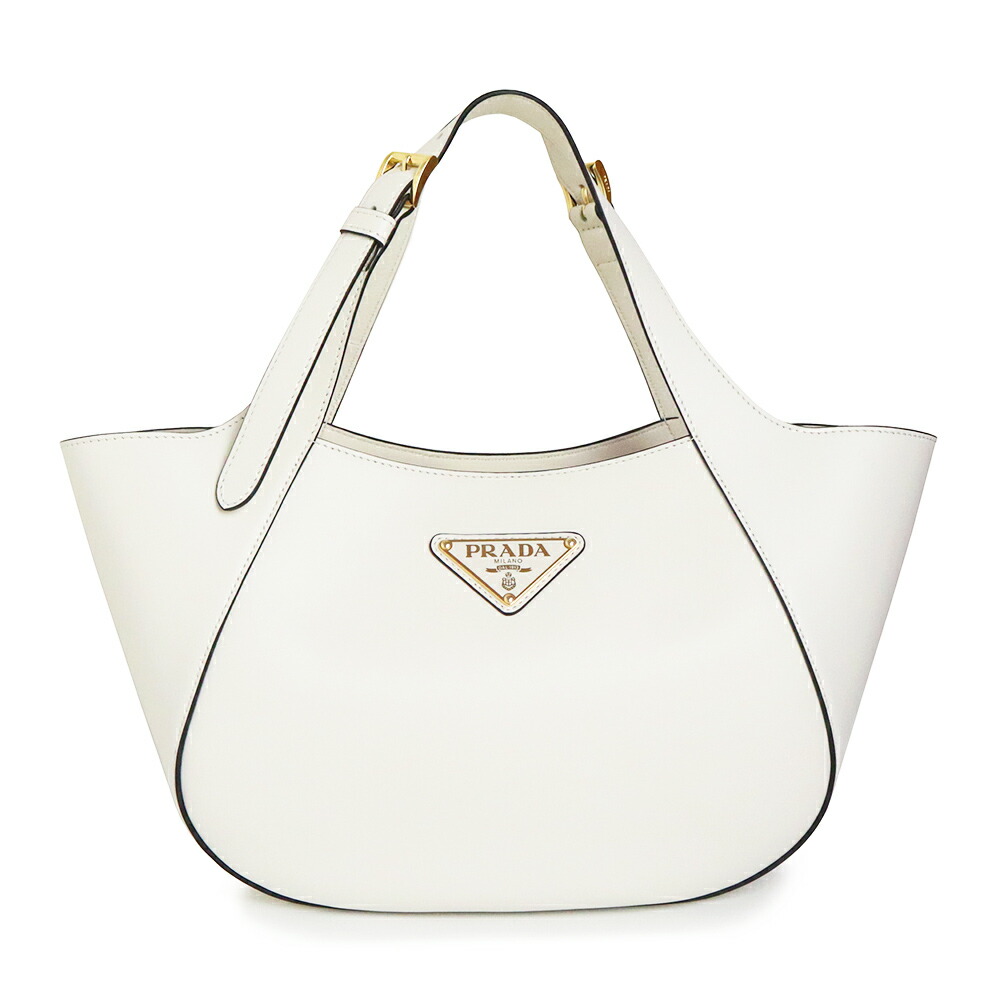 【新品・未使用品】プラダ PRADA ミディアム レザー トート ハンドバッグ カーフスキン レザー BIANCO ビアンコ ホワイト 白 ゴールド金具 1BG483