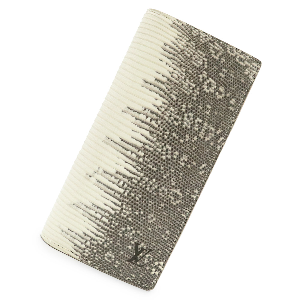 【新品・未当てはめる品】ルイ ヴィトン LOUIS VUITTON ポルトフォイユ ブラザ 二つ折り長銭入れ 蜥蜴 エキゾチックレザー 自然的 象牙色 薄墨色 白 アンティークしろがね色金具 N80919 箱付