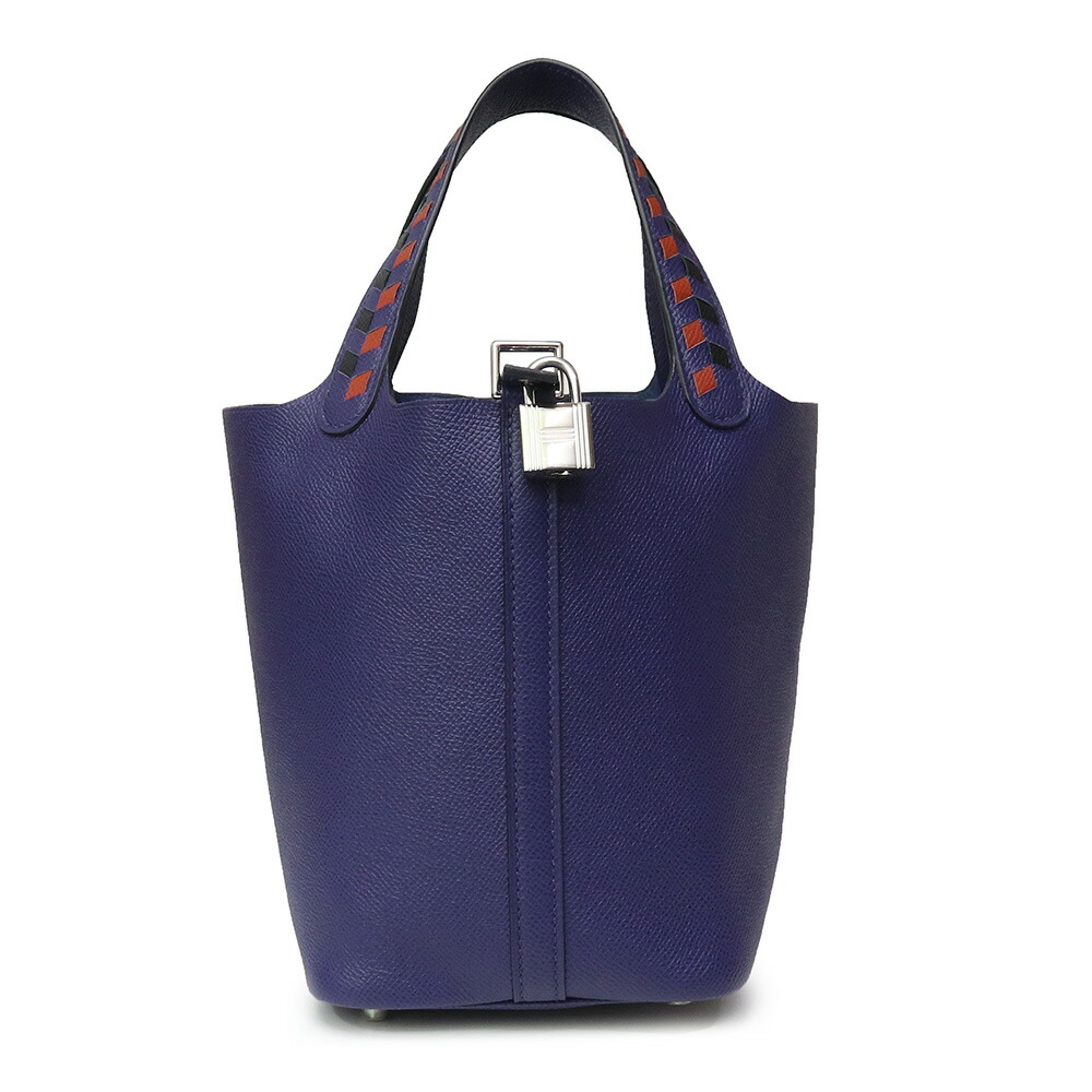 【未使用保管品】エルメス HERMES ピコタンロック トレサージュ 18 PM ハンドバッグ ヴォーエプソン レザー ブルーアンクル ブリック ノワール 青 黒 シルバー金具 Y刻印 267,300円