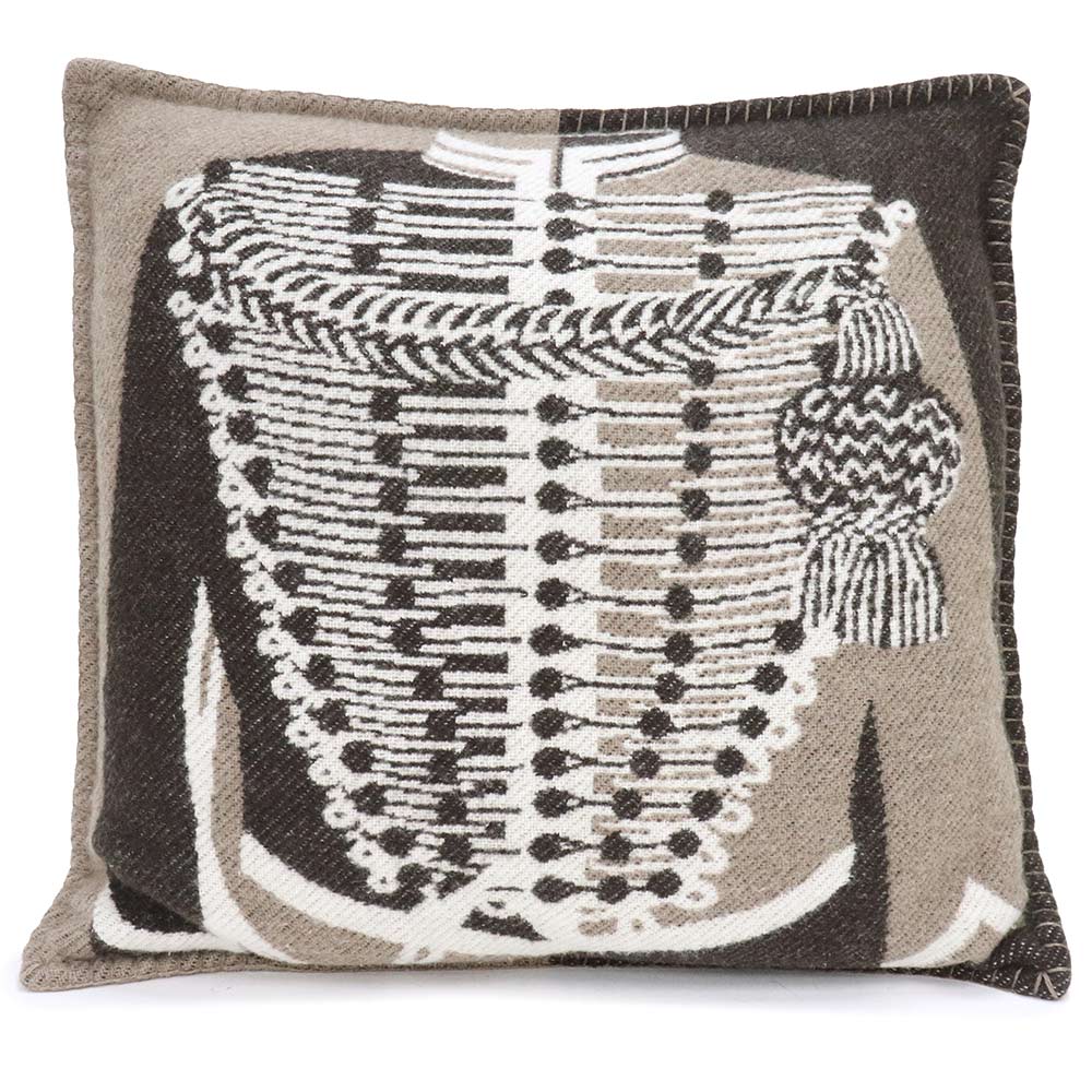 【美品】エルメス HERMES ブランデンブルク クッション メリノウール カシミヤ ブラウン ベージュ 茶｜ブランドシティ　BrandCity