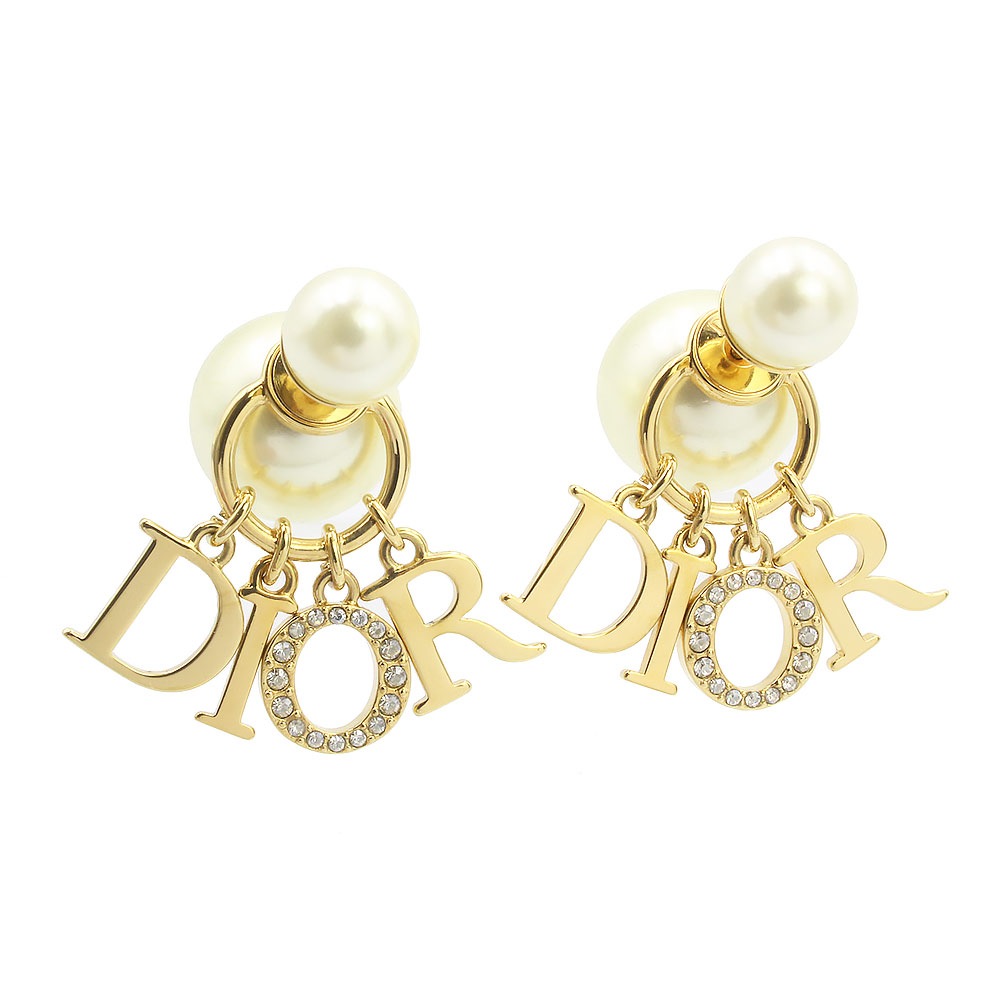 Dior ダイヤモンド風 ピアス 付属ケース付き 大きめパールがかわいい♪】Dior☆ ピアス (Dior/ピアス