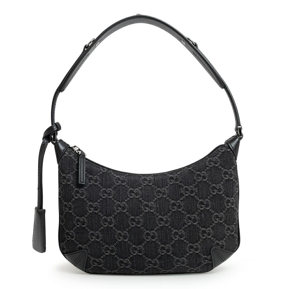 【新品・未使用品】グッチ GUCCI ホースビット スリム スモール ワンショルダーバッグ GGデニム レザー ブラック 黒 シルバー金具 774719