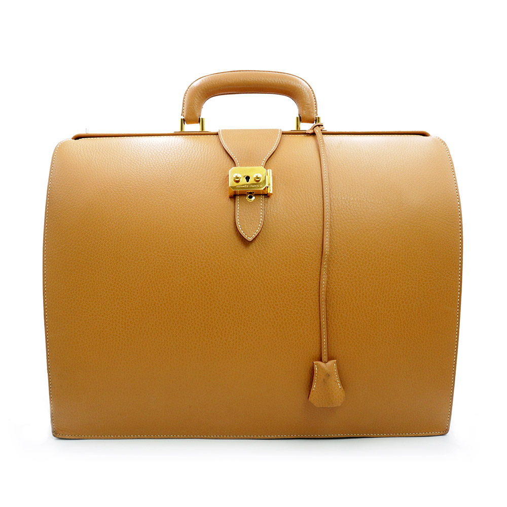 【中古】エルメス HERMES サック ア デペッシュ ダレス ドクターズ ビジネスバッグ ブリーフケース アルデンヌ レザー ナチュラル ブラウン 茶 ゴールド金具 □A刻印