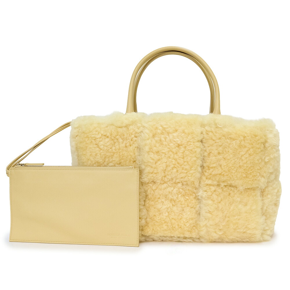 【新品・未使用品】ボッテガヴェネタ BOTTEGA VENETA イントレチャート スモール アルコ トート ハンドバッグ シアリング ラムスキン レザー イエロー 黄 ゴールド金具 652867