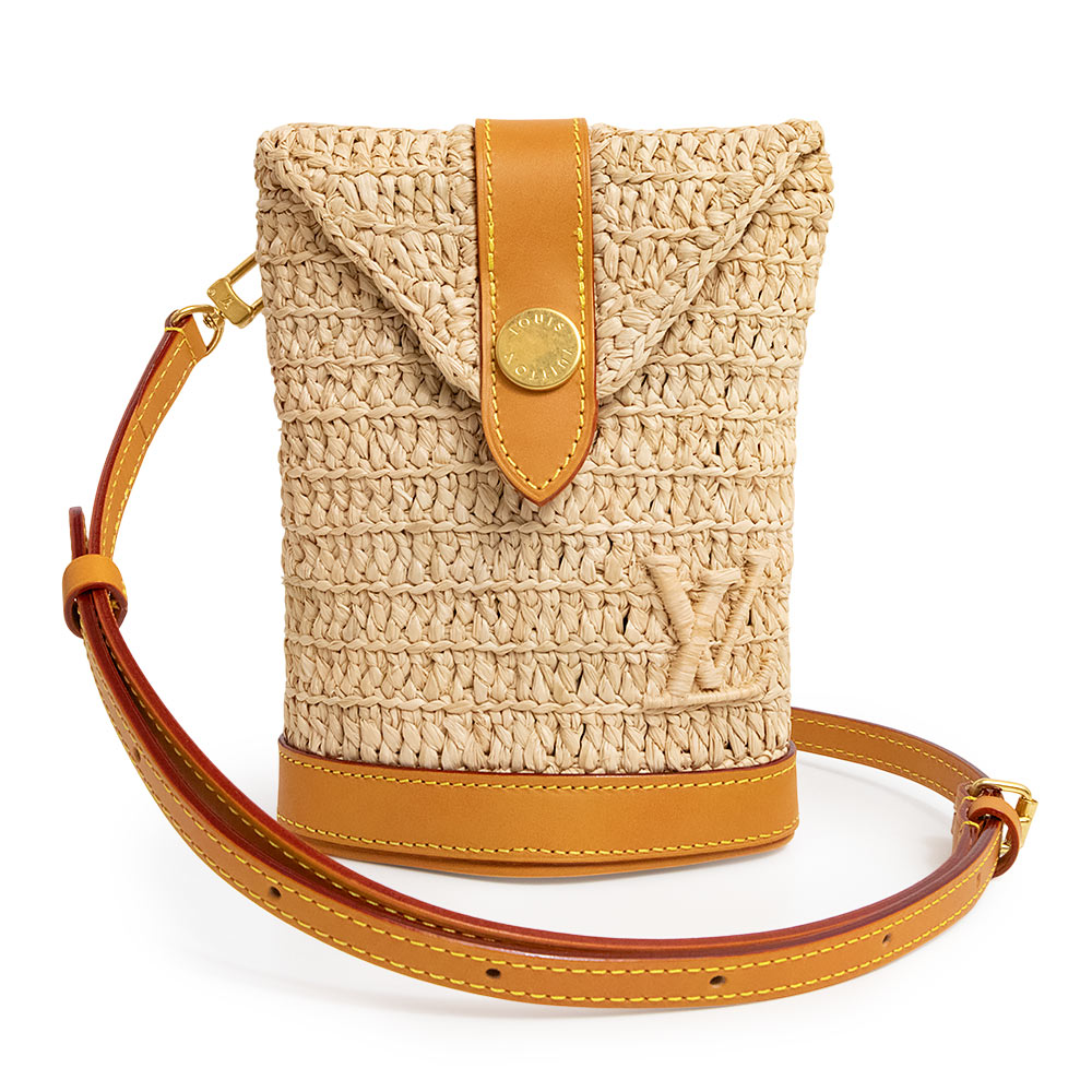 【未使用　展示品】ルイ ヴィトン LOUIS VUITTON エンべロップ ポーチ ショルダーバッグ 斜め掛け ラフィア カウハイドレザー ナチュラルベージュ ゴールド金具 M14462