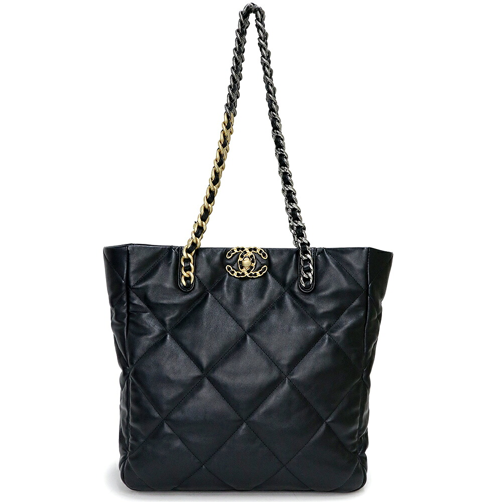 【未使用　展示品】シャネル CHANEL 19 ナインティーン ディズヌフ マトラッセ チェーンショルダー トートバッグ シャイニーラムスキン ブラック 黒 アンティークゴールド アンティークシルバー金具 AS3519｜ブランドシティ　BrandCity
