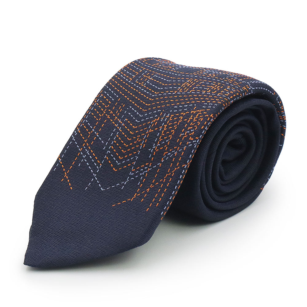【新品・未当て嵌める品】エルメス HERMES Pique Sellier ピケ セリエ タイ 7コマーシャル 地絹100％ 米国海兵隊員 マリーヌ ブルーモワイヤン オレンジ色 米国海軍 紺 箱付