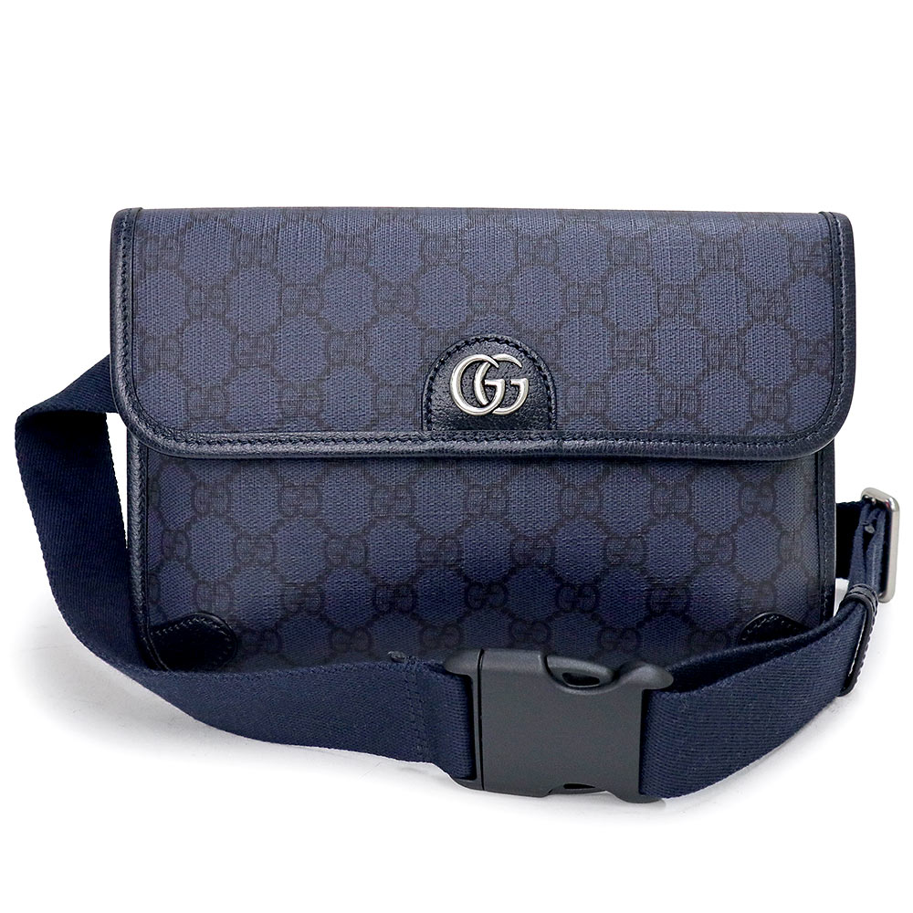 【新品・未使用品】グッチ GUCCI オフィディア スモール ベルトバッグ ウェスト ボディバッグ 斜め掛け GGスプリームキャンバス レザー ネイビー 紺 シルバー金具 752597
