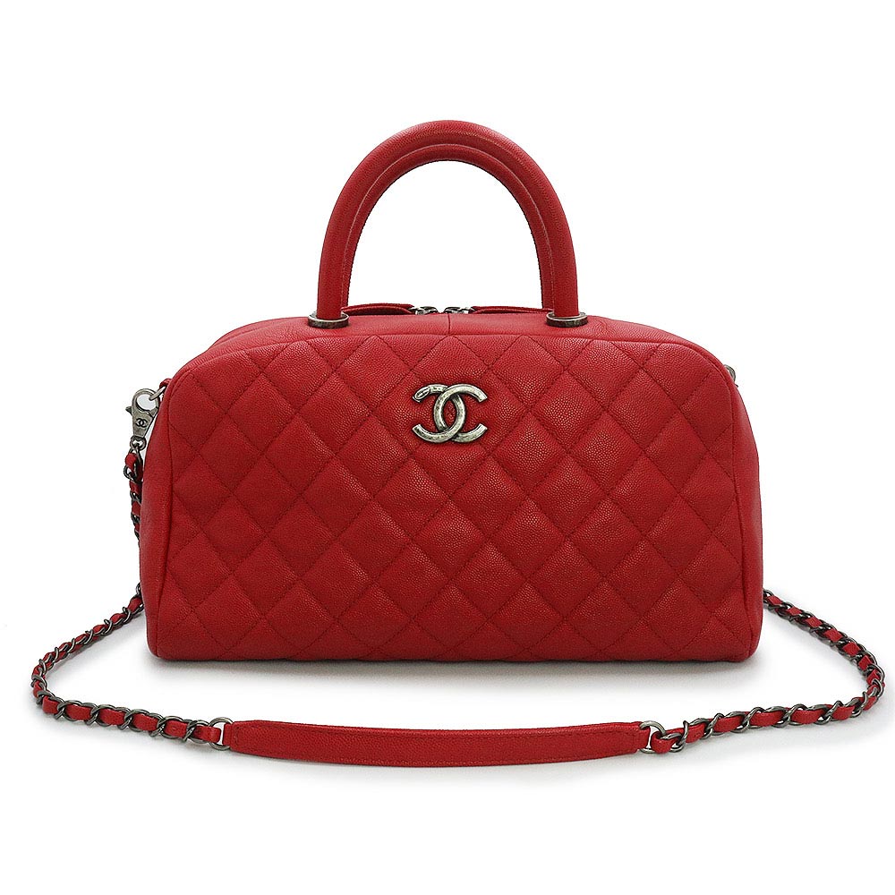 【中古】シャネル CHANEL マトラッセ ココマーク 2WAY チェーン店 突き抜く 肩先 ハンドバック 曲がった掛け キャビアひと肌 なめし革 赤いこと 赤 アンティークしろがね色金具 ショルダーバッグ・メッセンジャーバッグ-レディースバッグ