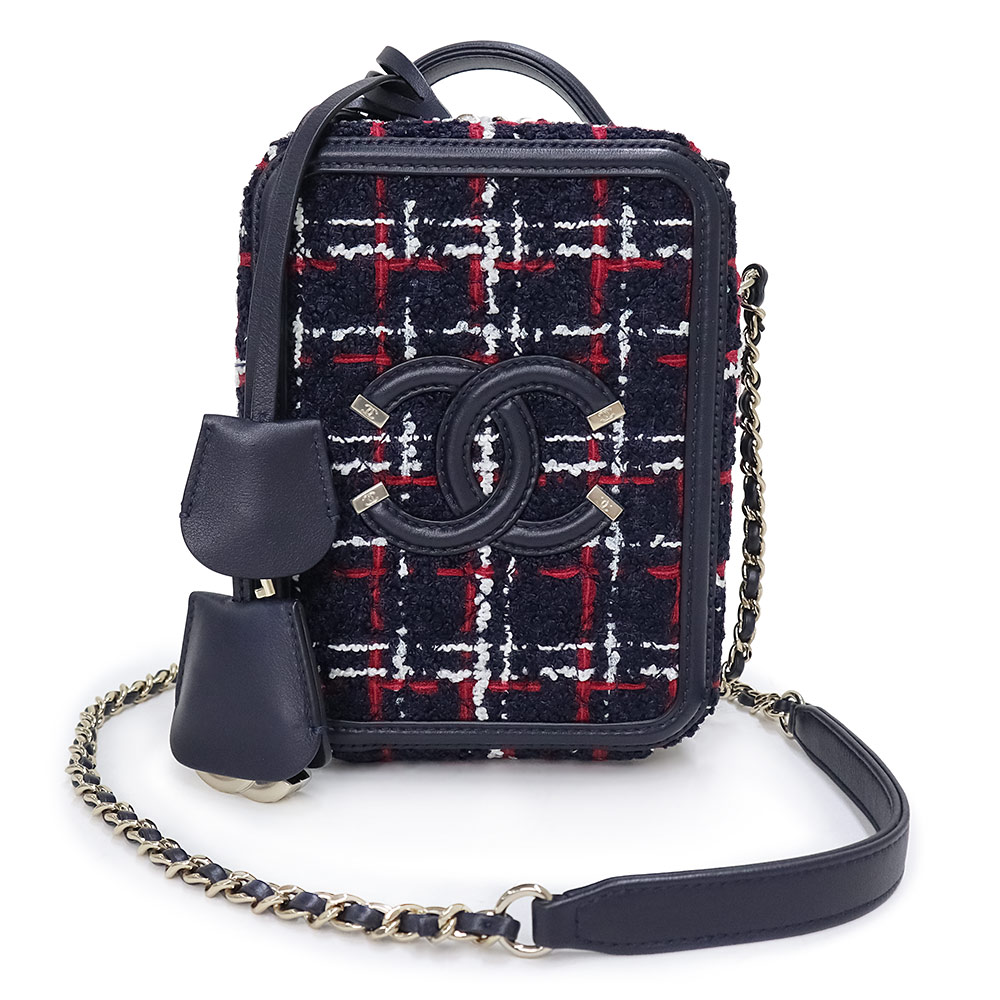 【未当て嵌める 見せびらかす品】シャネル CHANEL ココマーク CCフィリグリー チェーン店 2way 肩先 ハンドバック 曲がった掛け ツィード なめし革 米国海軍 白いこと 赤いこと 紺 白 赤 ともし火ゴールド金具 AS0988 レディースバッグ-バッグ