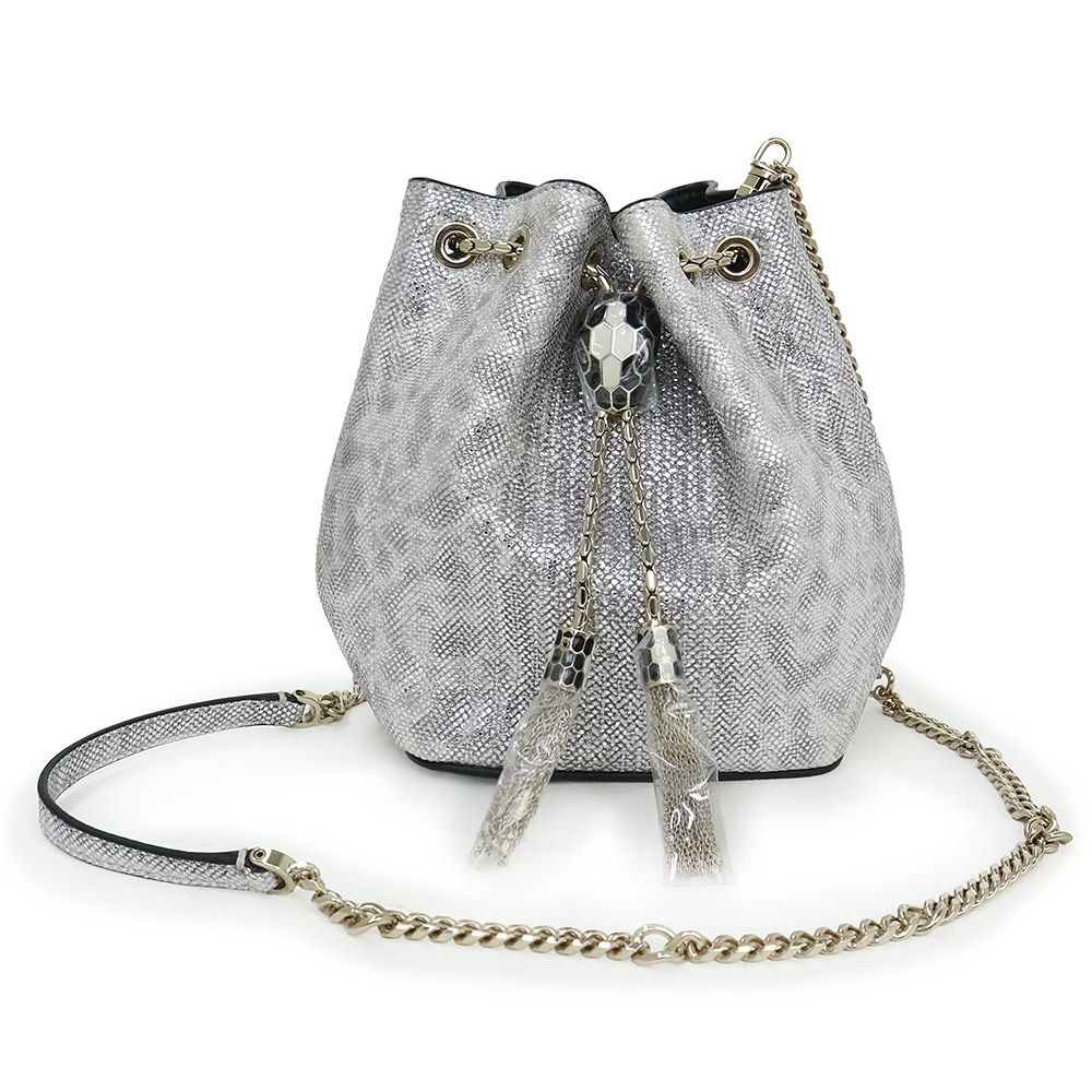 【新品・未使用品】ブルガリ BVLGARI セルペンティ フォーエバー バケット スモール チェーン 巾着 ショルダーバッグ 斜め掛け カルングレザー シルバー ゴールド金具 289952