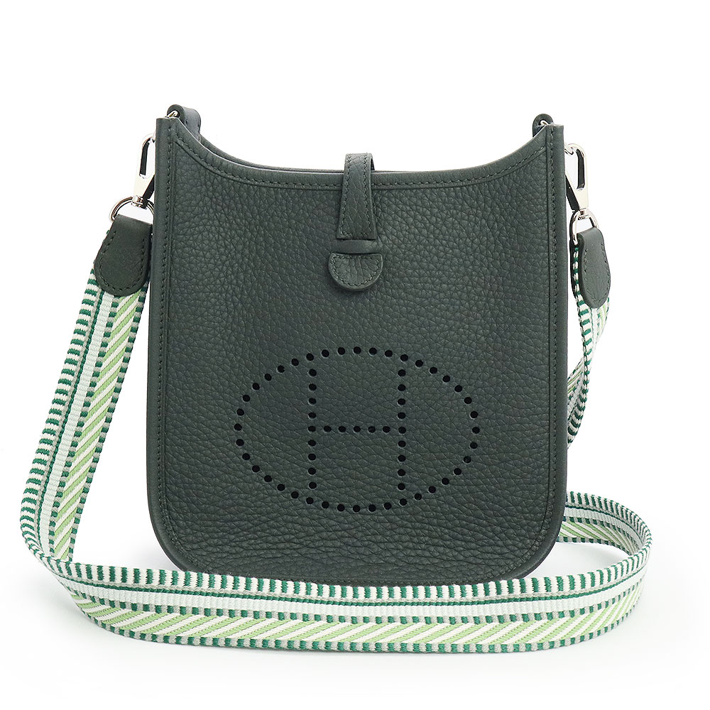 【未当て嵌める 見せびらかす品】エルメス HERMES エブリン エヴリン TPM アマゾン 16 サングル カヴァル ショルダーバッグ 曲がった掛け トリヨンクレマンス なめし革 頭を覆う物マングローブ 緑であること 緑 しろがね色金具 W目じるし 箱付 バッグ-ショルダーバッグ・メッセンジャーバッグ
