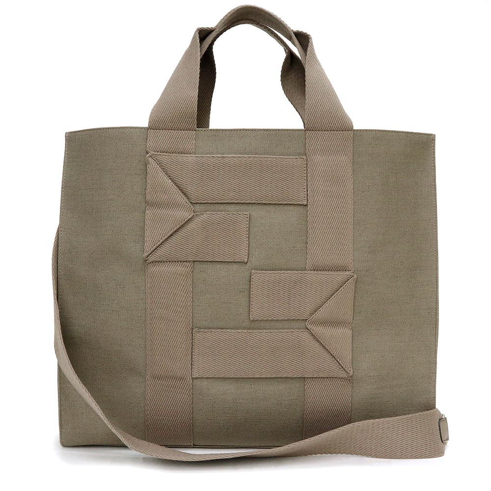 【未使用　展示品】フェンディ FENDI ショッピングバッグ 2way ショルダー トートバッグ 斜め掛け キャンバス トリュフ グレージュ シルバー金具 7VA558