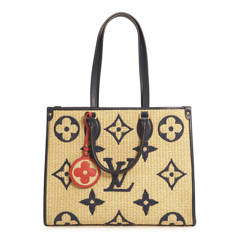 【未使用　展示品】ルイ ヴィトン LOUIS VUITTON モノグラム ラフィア オンザゴー MM トートバッグ RAFIA ラフィア レザー ブルー ベージュ ゴールド金具 M57723