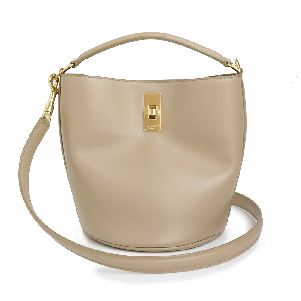 【未使用　展示品】セリーヌ CELINE ティーン バケット 16 2way ショルダー ハンドバッグ 斜め掛け カーフスキン レザー サファリ ベージュ ゴールド金具 197573CR4