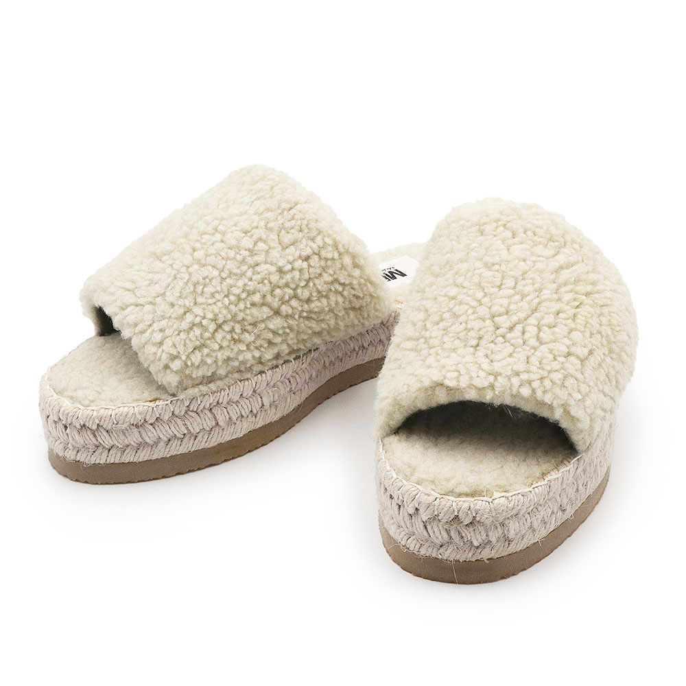 【未使用保管品】エムエムシックス メゾン マルジェラ MM6 Maison Margiela フェイクムートン ボア サンダル 靴 ＃39 26cm オフホワイト S59WP0066