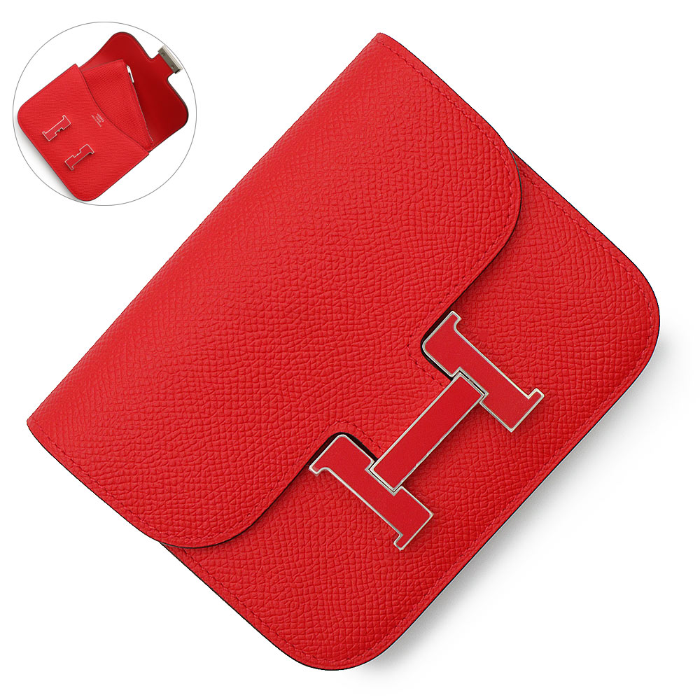 【新品・未使用品】エルメス HERMES コンスタンス スリム ポシェット ポーチ ウエストバッグ 二つ折り財布 ヴォーエプソン レザー ルージュドゥクール レッド シルバー金具 Z刻印 箱付
