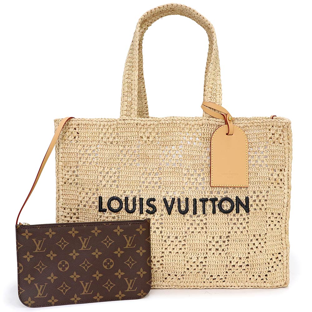 【新品・未当て嵌める品】ルイ ヴィトン LOUIS VUITTON サマーショッパー MM トートバッグ ヌメ革 なめし革 ダミエラフィア 自然的ベージュ アンティークゴールド金具 M25008