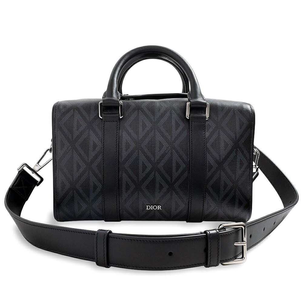 【未当て嵌める 見せびらかす品】クリスチャンディオール Dior ランゴ 26 2Way 肩先 ハンドバック 曲がった掛け CD 金剛石 帆布 なめし革 黒いこと しろがね色金具 1ADPO267CDP