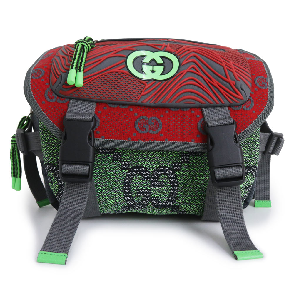 【新品・未使用品】グッチ GUCCI スモール バックパック ベルトバッグ 2Way リュック デイパック GGナイロン ラバー コットン レッド グリーン グレー シルバー金具 752100