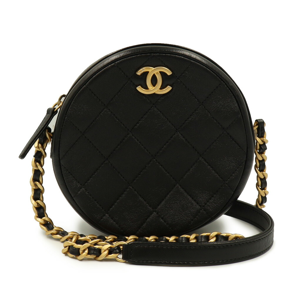 【新品・未当て嵌める品】シャネル CHANEL マトラッセ ラウンド ミニ チェーン店 ココマーク ショルダーバッグ 曲がった掛け  子ヒツジひと肌 なめし革 黒いこと ゴールド金具 AS1898 ショルダーバッグ・メッセンジャーバッグ-レディースバッグ
