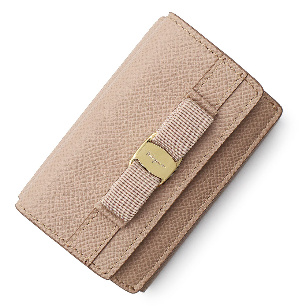 なの 未使用品 Ferragamo ミニ財布　ヴァラリボン　三つ折り フェラガモ 二つ折り財布/ミニ財布 財布 レディース ヴァラ