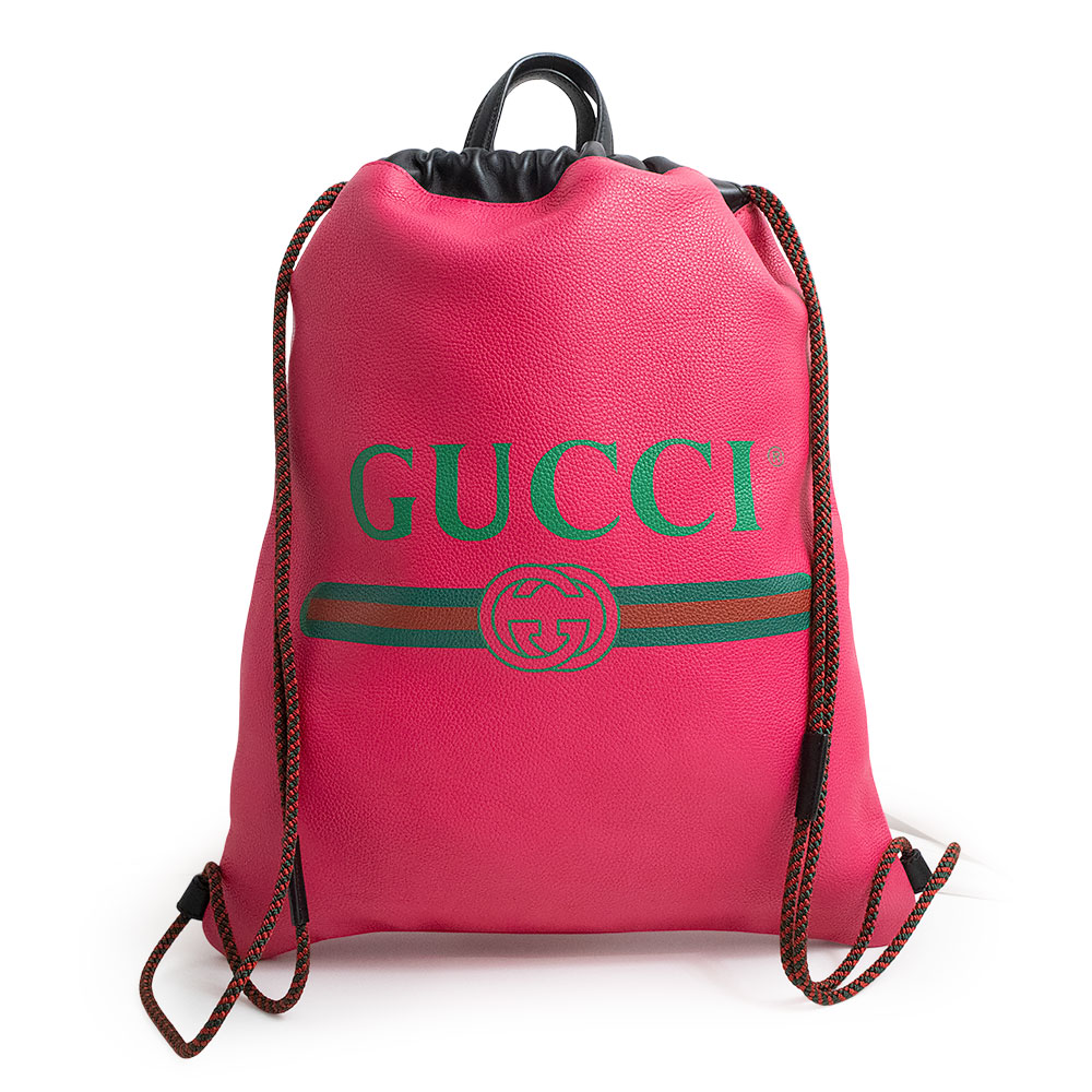 【新品・未使用品】グッチ GUCCI ロゴプリント ドローストリング ナップサック リュック デイパック バックパック カーフスキン レザー ピンク 494053