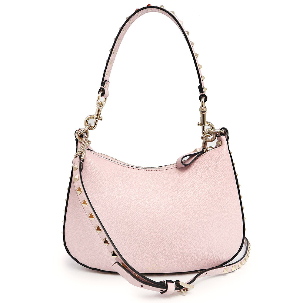 【未当て嵌める 見せびらかす品】ヴァレンティノ ガラヴァーニ Valentino Garavani ロックスタッズ スモール ホー洋弓 2WAY 肩先 ハンドバック 曲がった掛け グレインカーフレザー プードル サクラ色 ゴールド金具 4W2B0M37TAG バッグ・小物・ブランド雑貨-レディースバッグ-バッグ