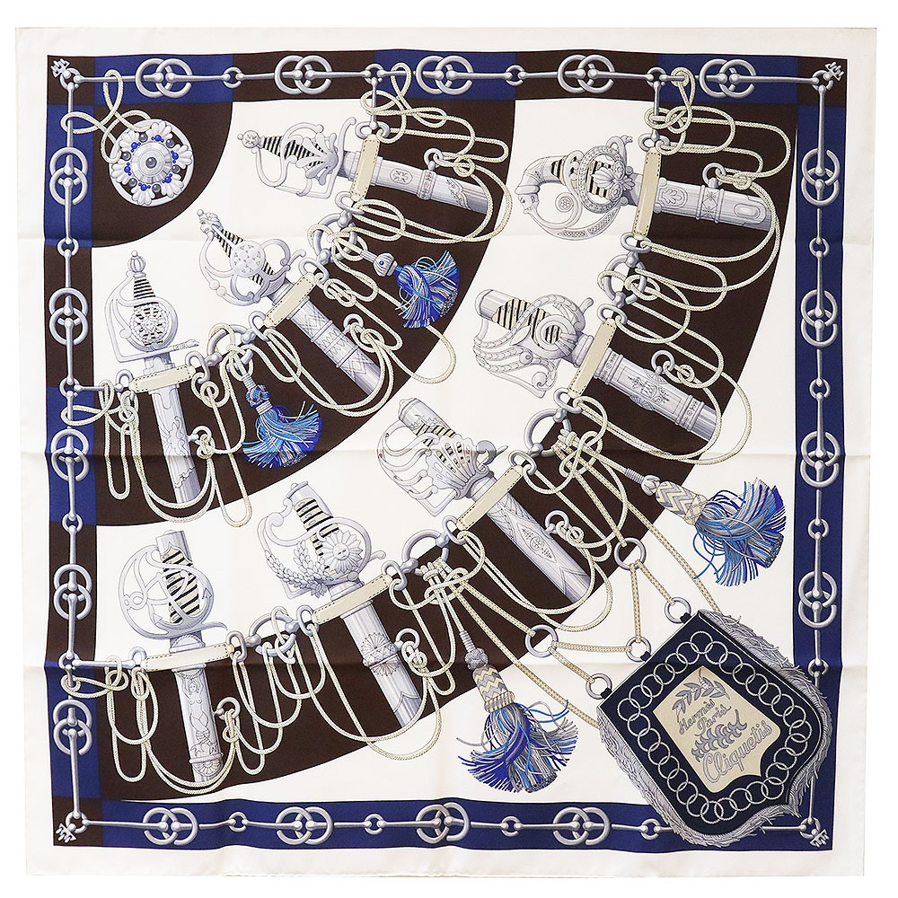 激レア！エルメス　カレ90　スカーフ　『Cliquetis』シルク！ HERMES エルメス カレ90 1972年 ヴィンテージ Cliquetis クリケティス