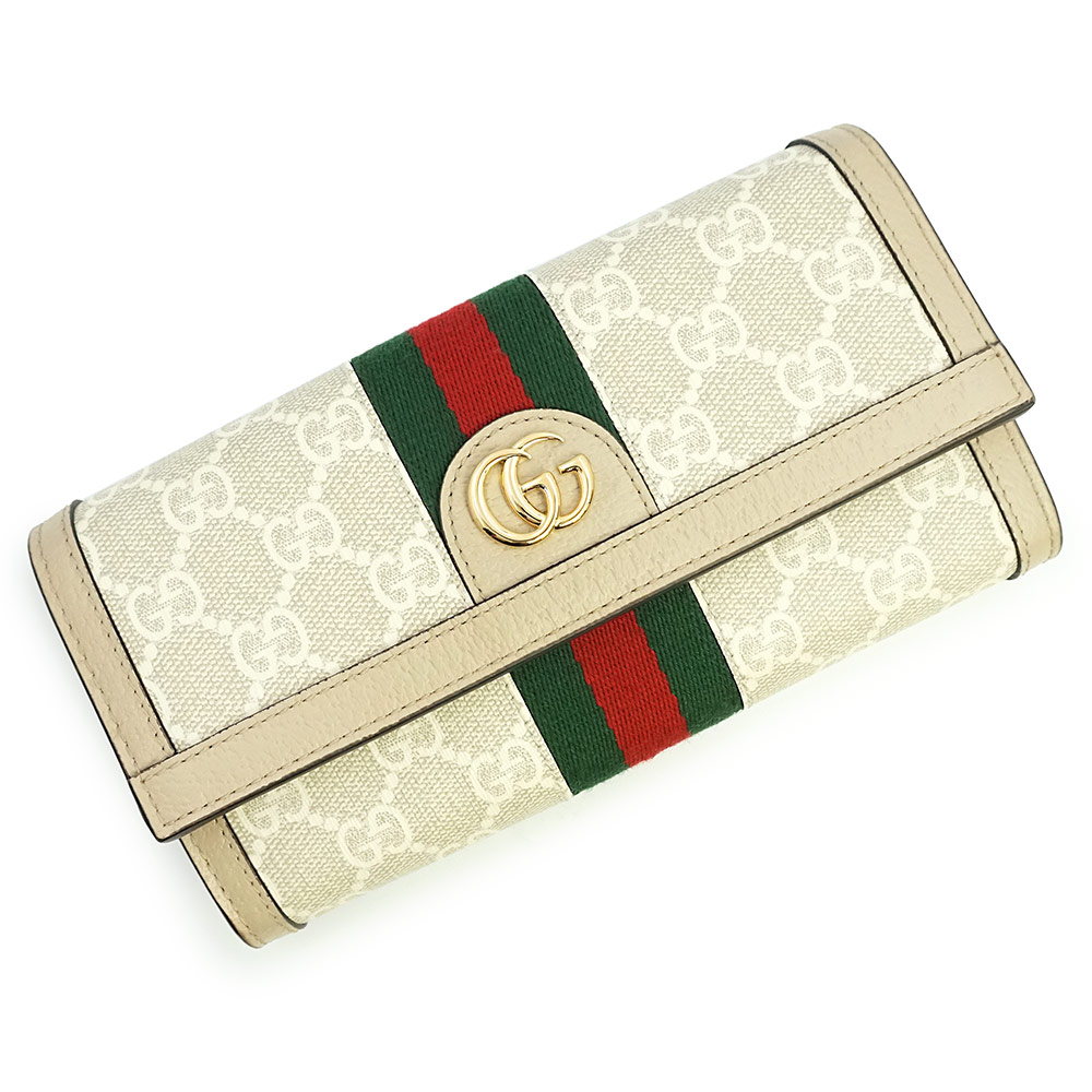 グッチ 長財布 インターロッキング GGキャンバス ホワイト ゴールド金具 革 グッチ GUCCI 長財布 インターロッキング GGキャンバス GG柄 革