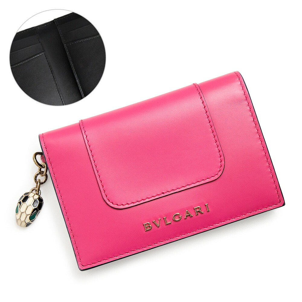 【未使用　展示品】ブルガリ BVLGARI セルペンティ カードホルダー カードケース 名刺入れ 定期入れ パスケース カーフスキン レザー ピンク ブラック バイカラー ゴールド金具 288822