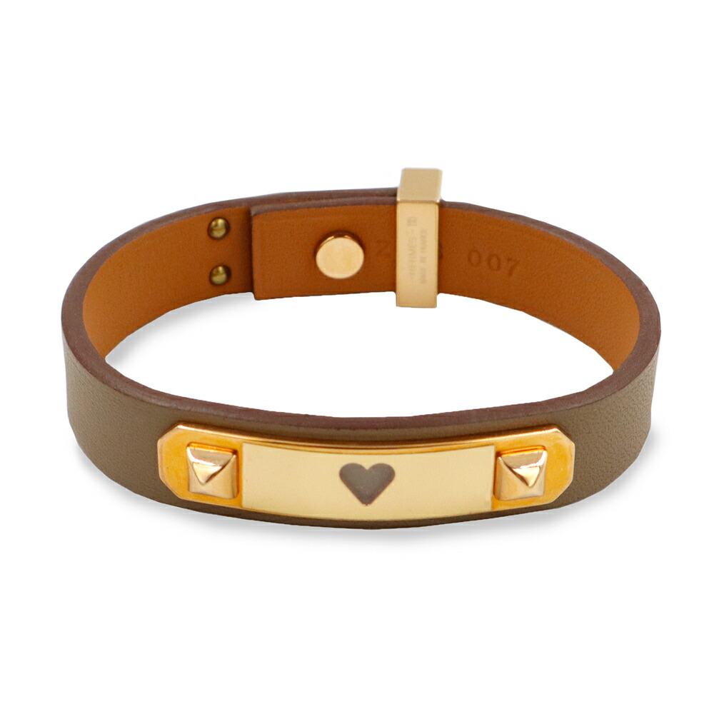 【新品・未使用品】エルメス HERMES アス ドゥ クール As de Coeur トランプ スート エース オブ ハート ブレスレット #T1 ヴォースイフト レザー エトゥープ ブラウン ゴールド金具 Z刻印 箱付｜ブランドシティ　BrandCity