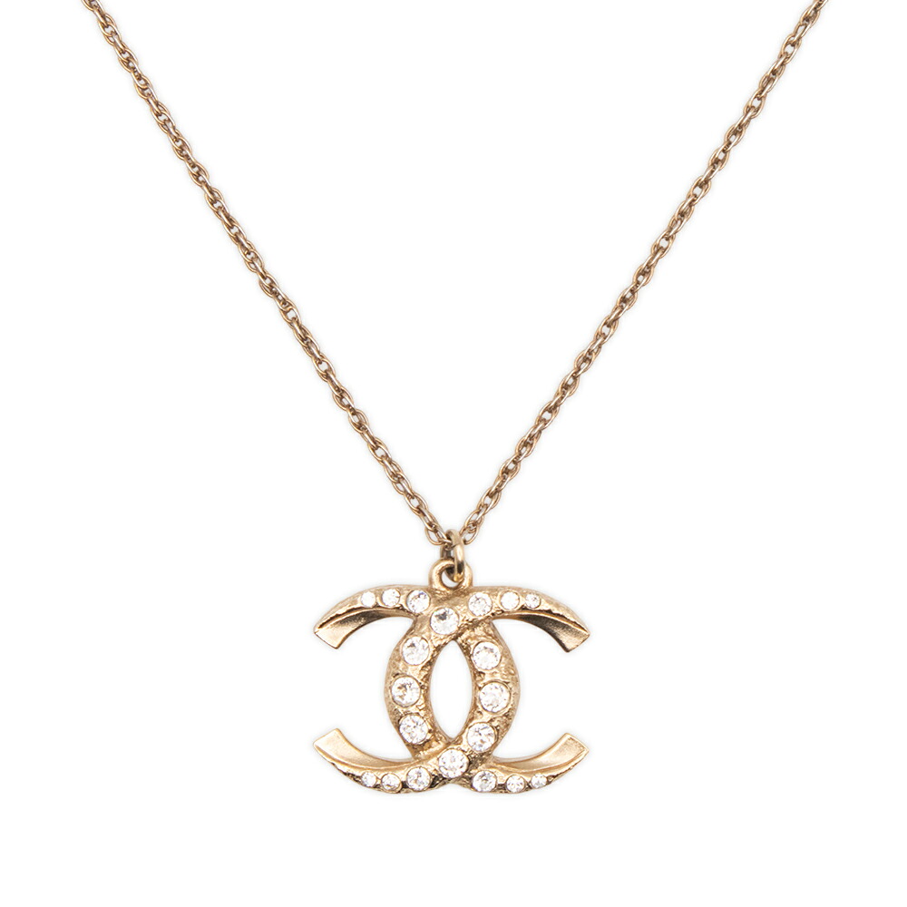 【美品】シャネル CHANEL ココマーク ストラスラインストーン ペンダント 二段階調節 ネックレス アンティークゴールド A99269｜ブランドシティ　BrandCity