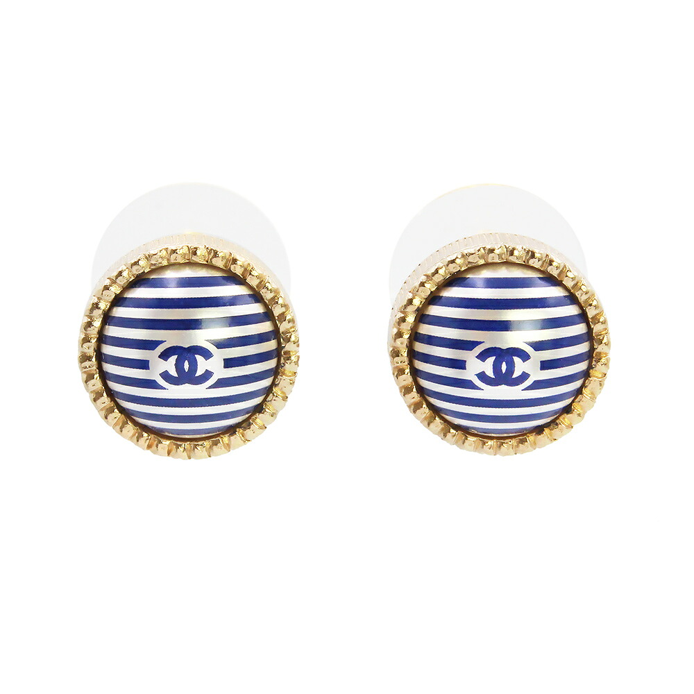 【未使用 展示品】シャネル CHANEL ココマーク パール ラウンド ピアス シャンパンゴールド ブルー シルバー AB0794|ブランドシティ BrandCity