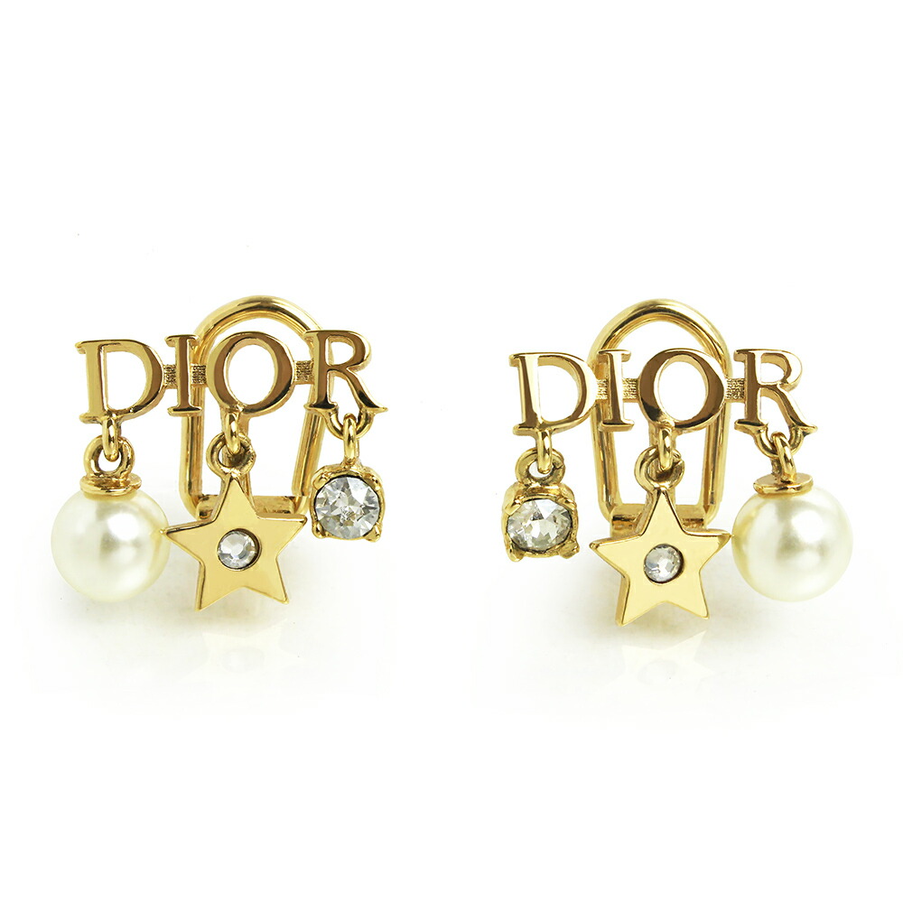 【未使用 展示品】クリスチャンディオール Christian Dior ディオレボリューション クリップ パール クリスタル イヤリング ゴールド E1680DVORS