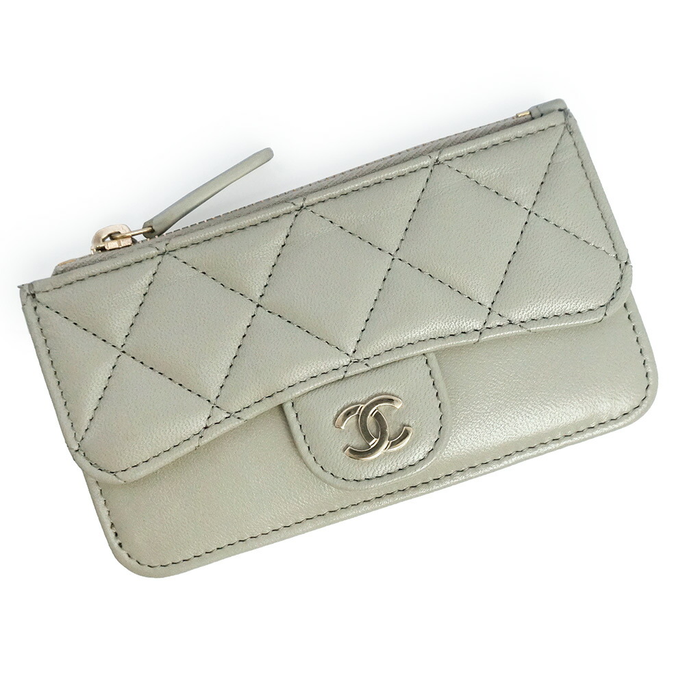 【新品・未使用品】シャネル CHANEL マトラッセ クラシック ジップ コインケース カードケース パスケース 名刺入れ 定期入れ 小銭入れ 財布 ラムスキン レザー ライトグレー ゴールド金具 AP2570 箱付 67,155円