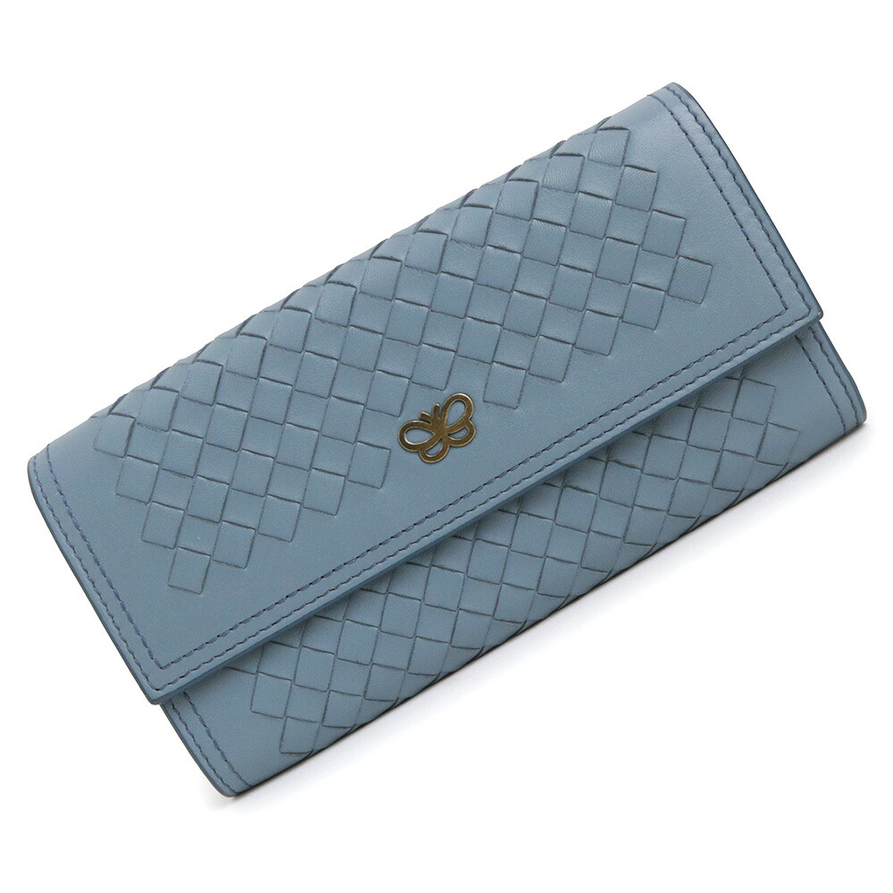 【美品】ボッテガヴェネタ BOTTEGA VENETA イントレチャート コンチネンタルウォレット 二つ折り紙入れ 子ヒツジ人はだ なめし革 青み 鵞鳥金属元素金具 543898 箱付