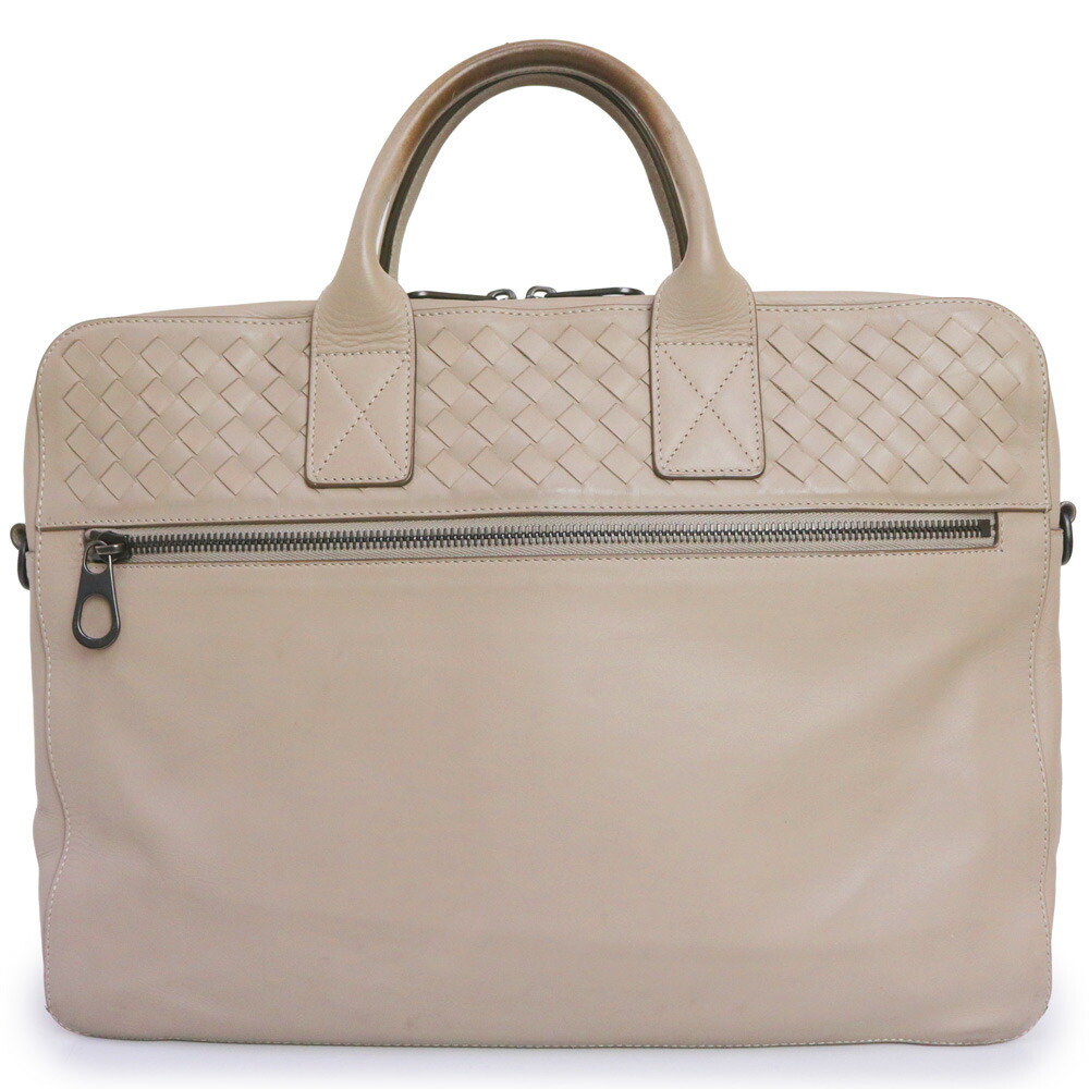 【中古】ボッテガヴェネタ BOTTEGA VENETA イントレチャート ビジネス ハンドバッグ ブリーフケース ラムスキン レザー ベージュ ガンメタル金具 405557
