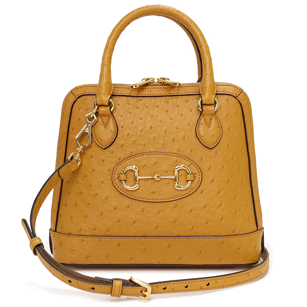 【美品】グッチ GUCCI ホースビット 1955 ショルダー ハンドバッグ 2way 斜め掛け オーストリッチ エキゾチックレザー ブラウン ゴールド金具 621220