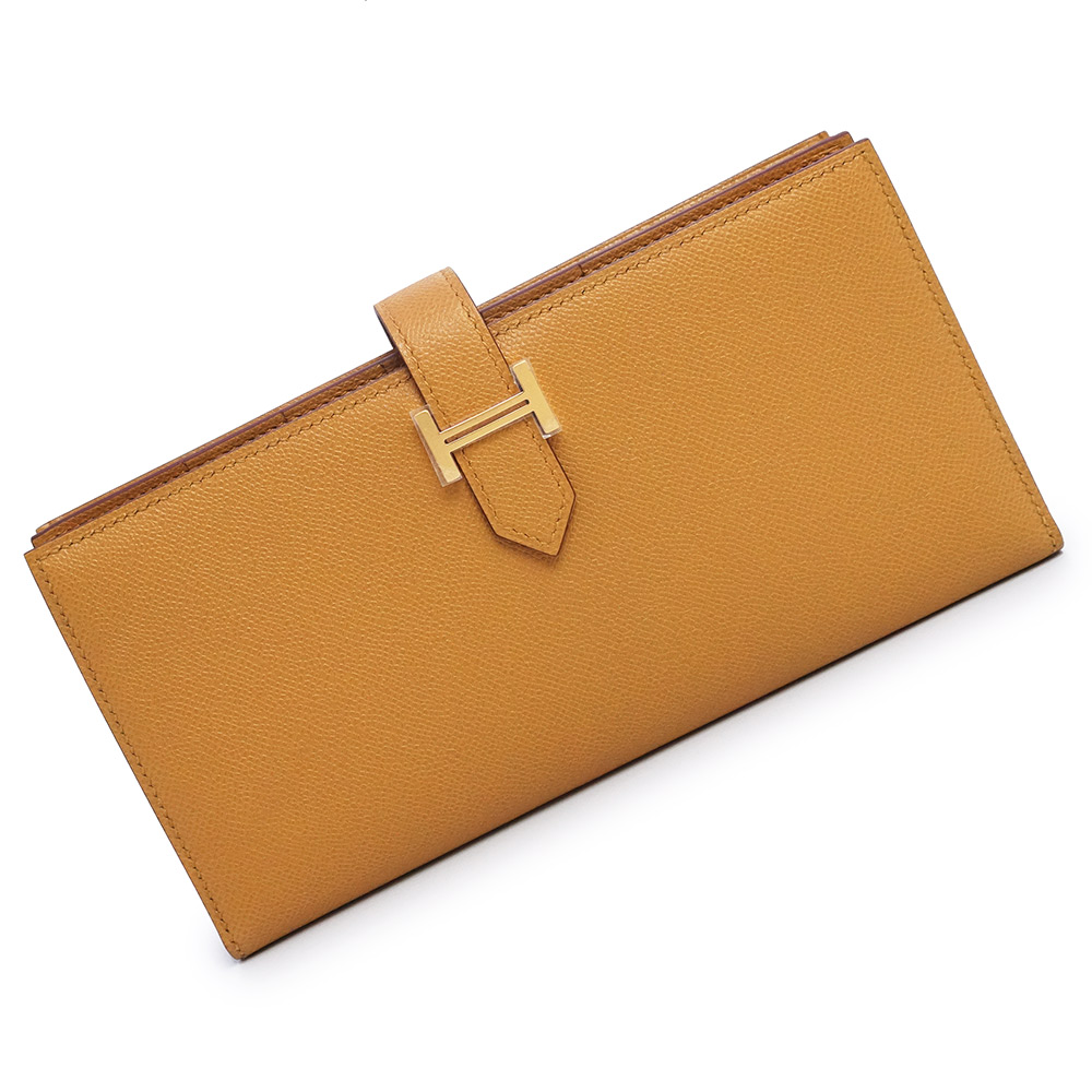 【新品・未当て嵌める品】エルメス HERMES ベアン スフレ 二つ折り長金入れ ヴォーマダム なめし革 セサミ 点火装置赤銅色 ゴールド金具 W目じるし 箱付