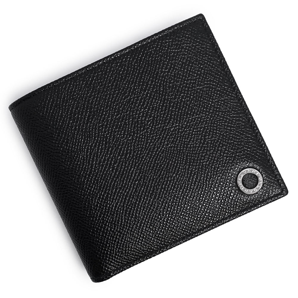 【新品・未当て嵌める品】BVLGARI ブル小峡谷 30396 ブル小峡谷 ブル小峡谷 マン 二つ折り札入れ グレインカーフレザー 黒いこと 青色 しろがね色金具 バッグ・小物・ブランド雑貨-メンズ財布