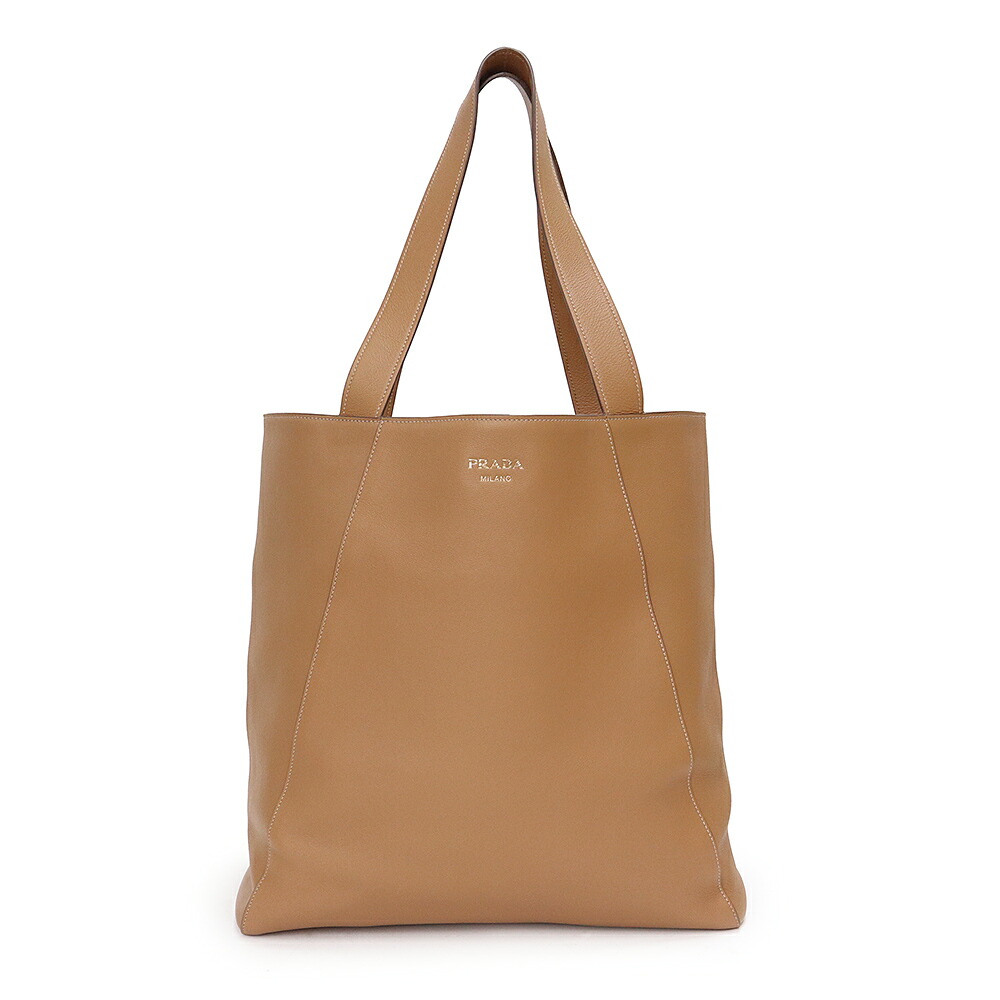 【未使用　展示品】PRADA プラダ ロゴ トートバッグ ソフトグレインレザー ブラウン シルバー金具 2VG122