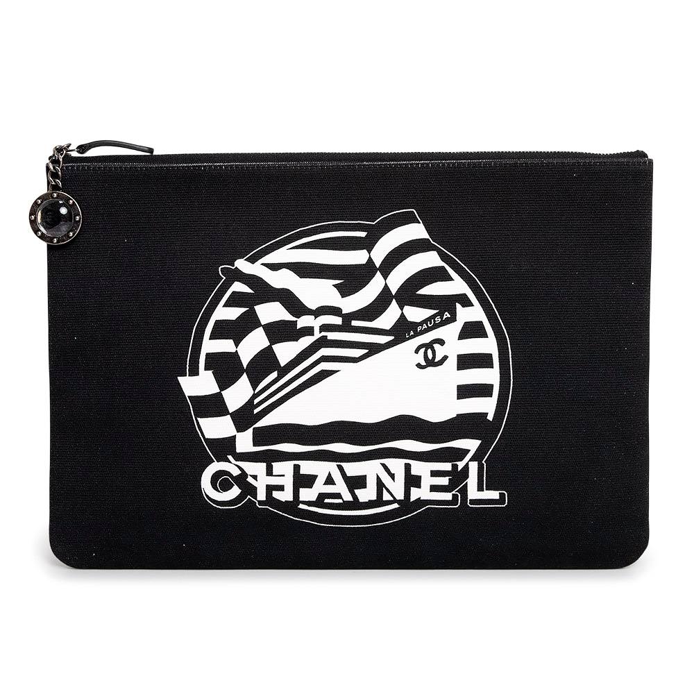 【未当て嵌める 見せびらかす品】CHANEL シャネル A70476 ラ パウザ 渡航寄せあわせ クラッチペダル御徒面子 二番目 綿織物帆布 黒いこと 白いこと アンティークしろがね色金具